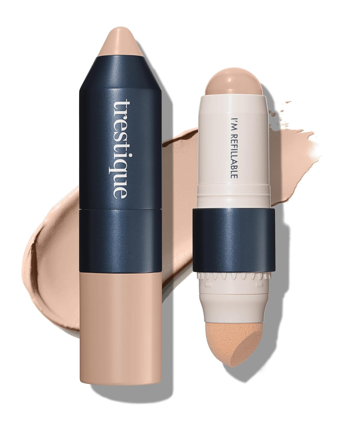 Trestique Foundation Stick - Refillable Face Stick with Built-In Sponge, Clean Beauty Medium Coverage, Sustainable Makeup