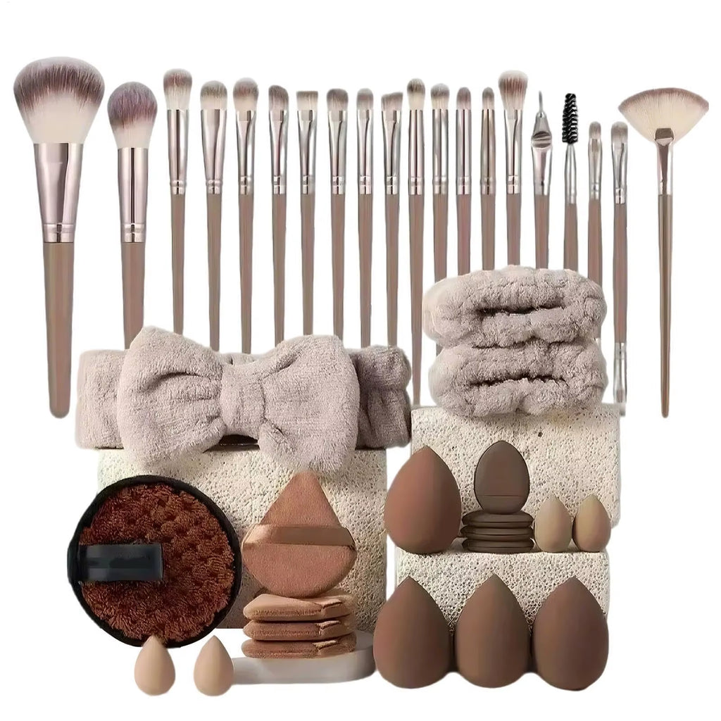  40Pcs Complete Makeup Brush Set, Professional Face Makeup Tools with Headband, Portable Kit for Beginners & Pros
